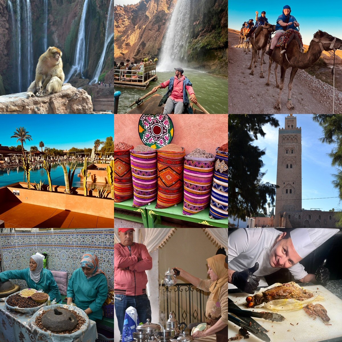 Morocco travel highlights including waterfalls, camel riding, Marrakech and traditional cuisine